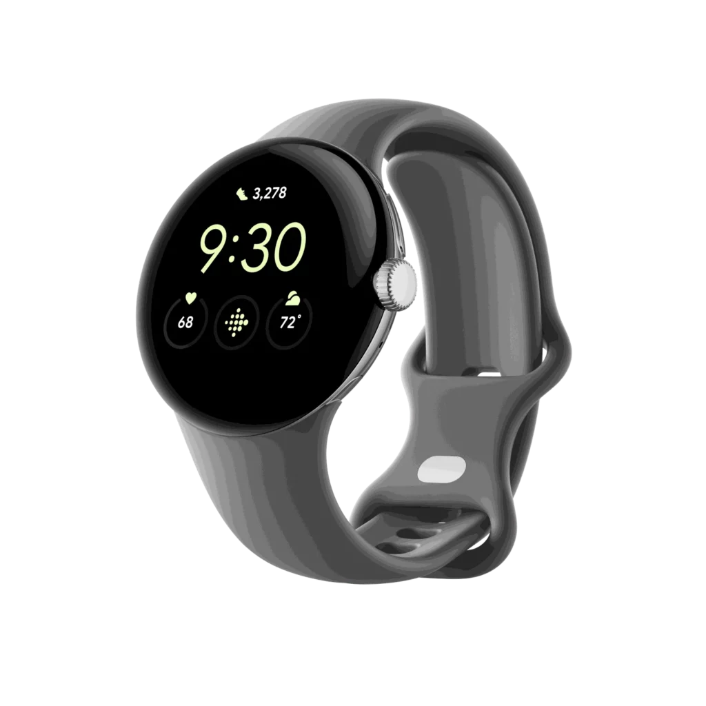Montre Connectee Google Pixel Watch noir avec bracelet sport noir volcanique