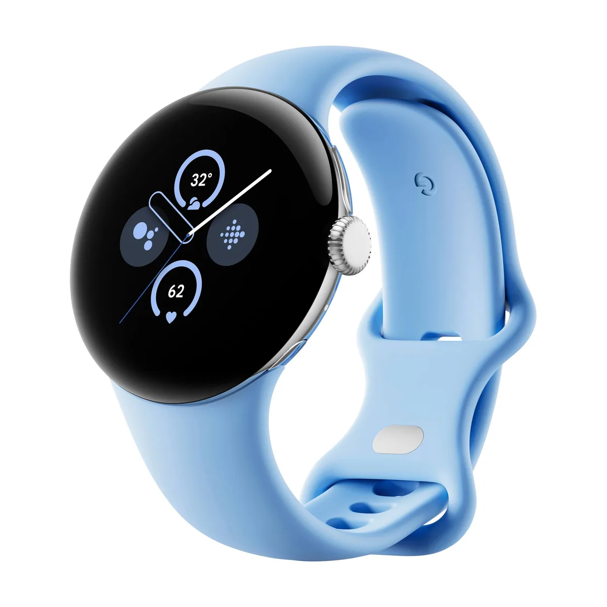 Montre Connectee Google Pixel watch 2 boitier en aluminium bracelet sport bleu