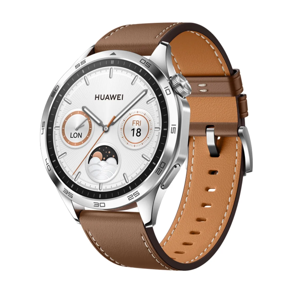 Montre connectée Huawei Watch GT 4 46 mm Classic avec une bracelet en cuir Marron
