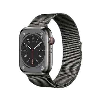 Apple watch series 8 gps cellular boitier acier inoxydable graphite 45mm avec boucle milanaise graphite