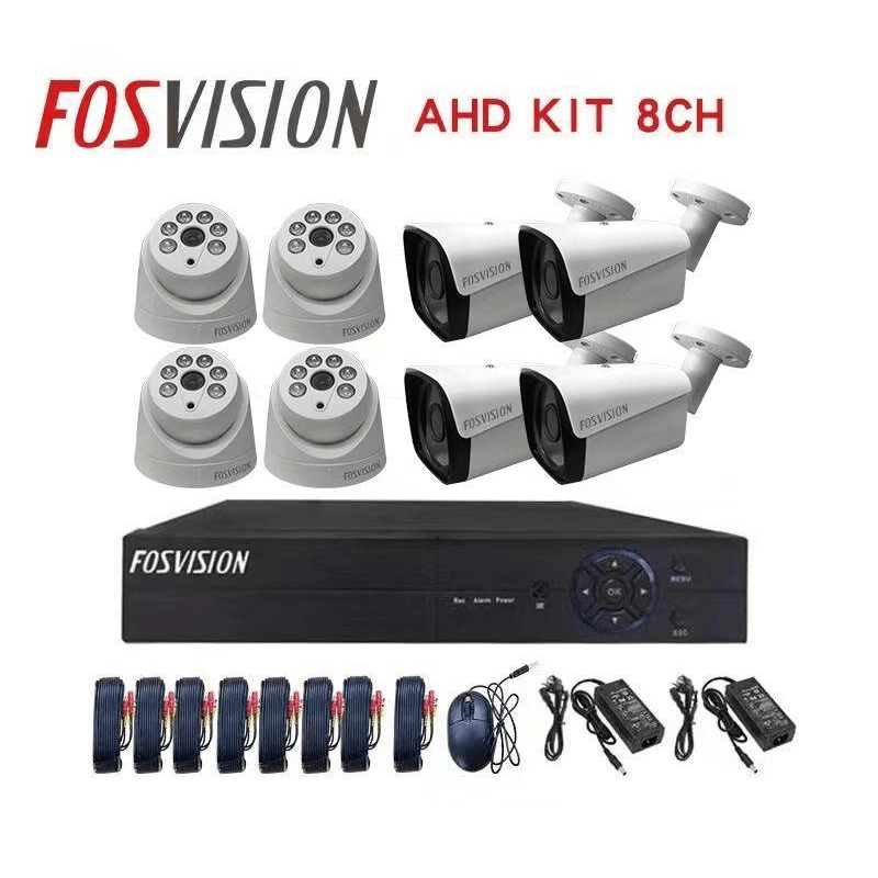 FOSVISION Kit de 8 Cameras avec NVR, Cable de connexion, Chargeur
