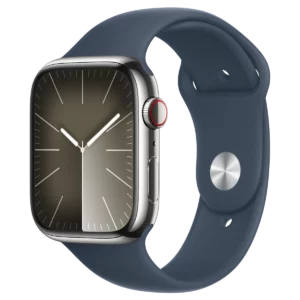 Apple Watch Series 8 GPS + Cellular boîtier acier inoxydable argent 45mm avec bracelet Sport bleu