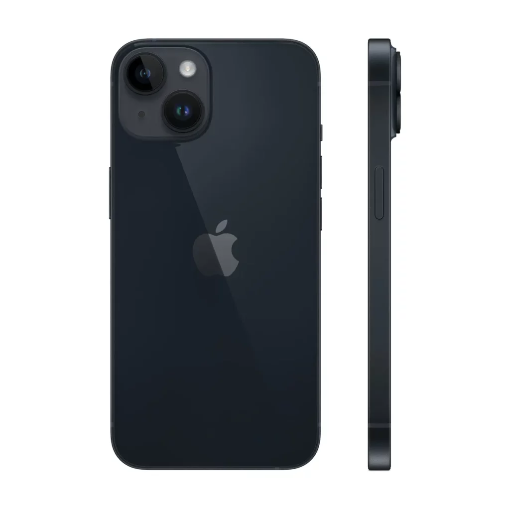 Apple iPhone 14 6.1″ 5G Double SIM 512 Go Noir minuit Occasion — dos + profil