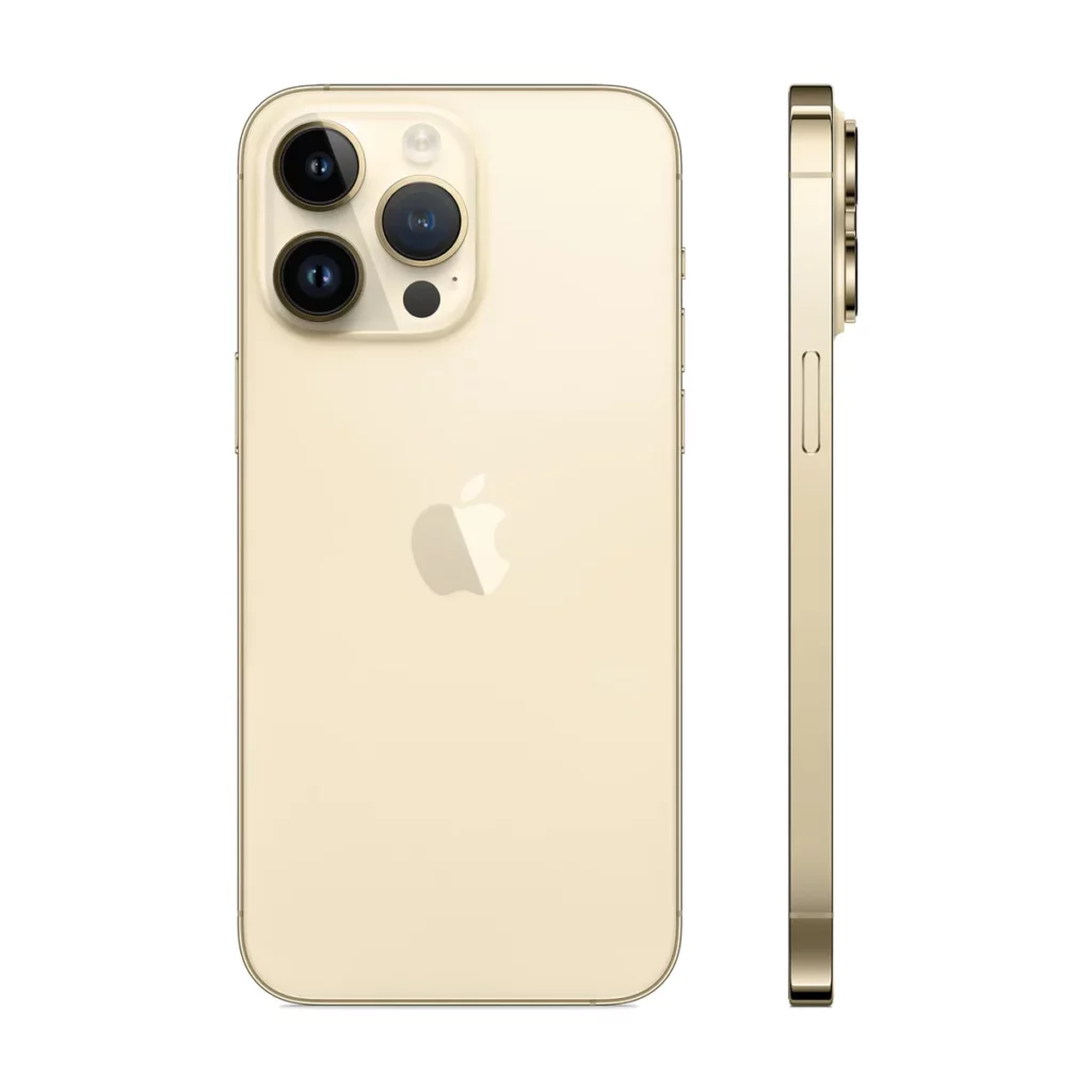 Apple iPhone 14 Pro Max 6,7″ 5G Double SIM 256 Go de couleur Or Occasion — dos + profil