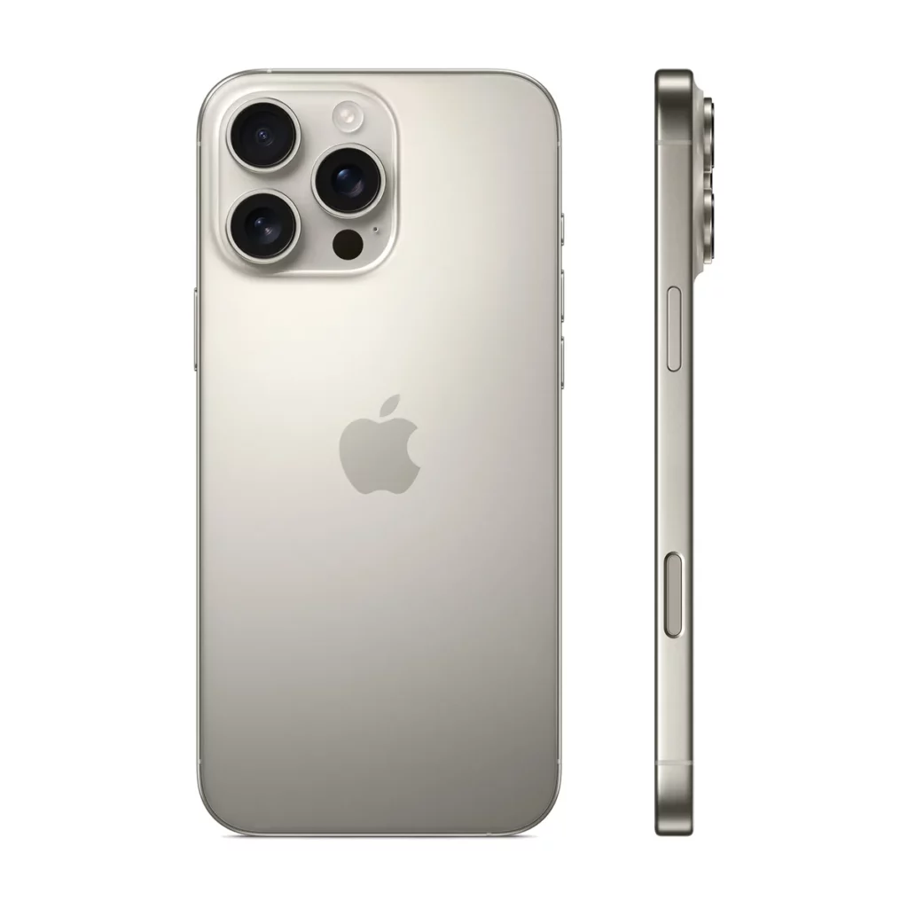 Apple iPhone 16 Pro Max 6,9″ avec 256 Go Double SIM Titane Naturel — dos + profil