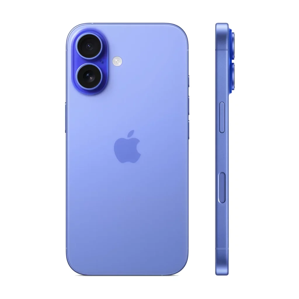Apple iPhone 16 6,1″ nanoSim avec une Memoire de 512Go Outremer — dos + profil