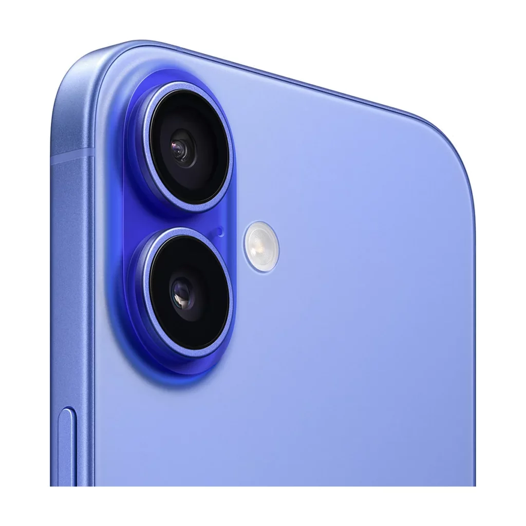 Apple iPhone 16 6,1″ nanoSim avec une Memoire de 512Go Outremer — 3/4 dos (gros plan caméra)