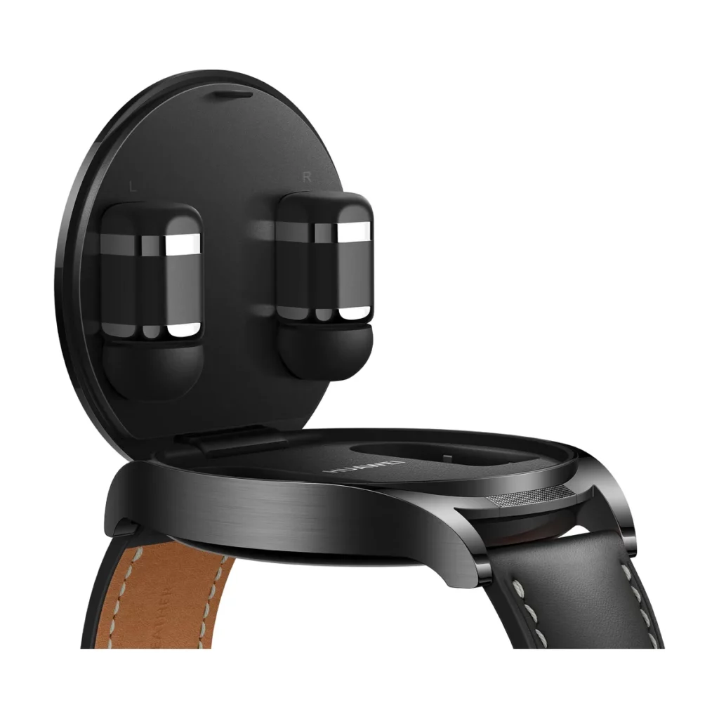 Montre connectée Huawei Watch Buds avec écouteurs de couleur Noir — cadran ouvert de face