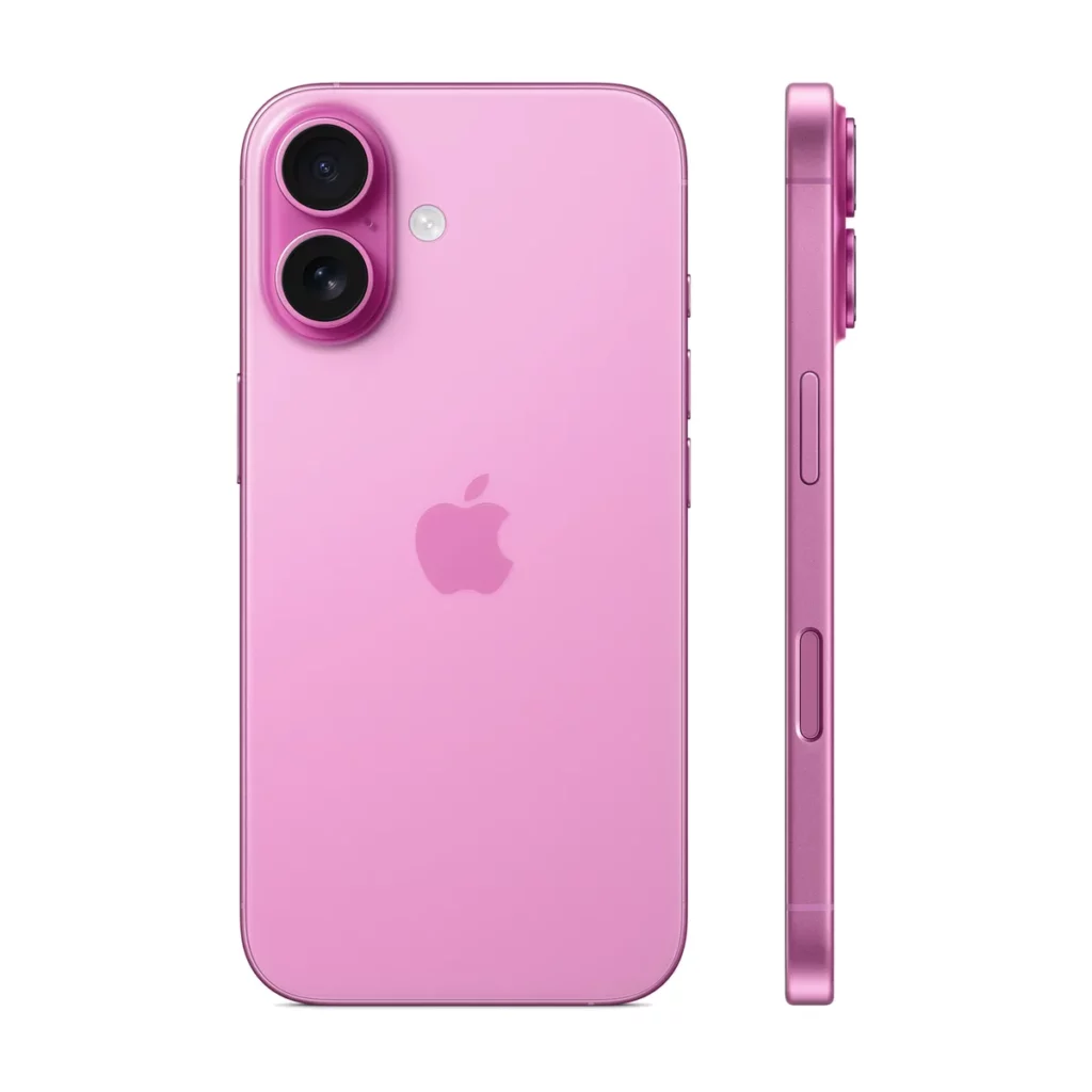 Apple iPhone 16 6,1″ nanoSim avec une Memoire de  256 Go Rose — dos + profil