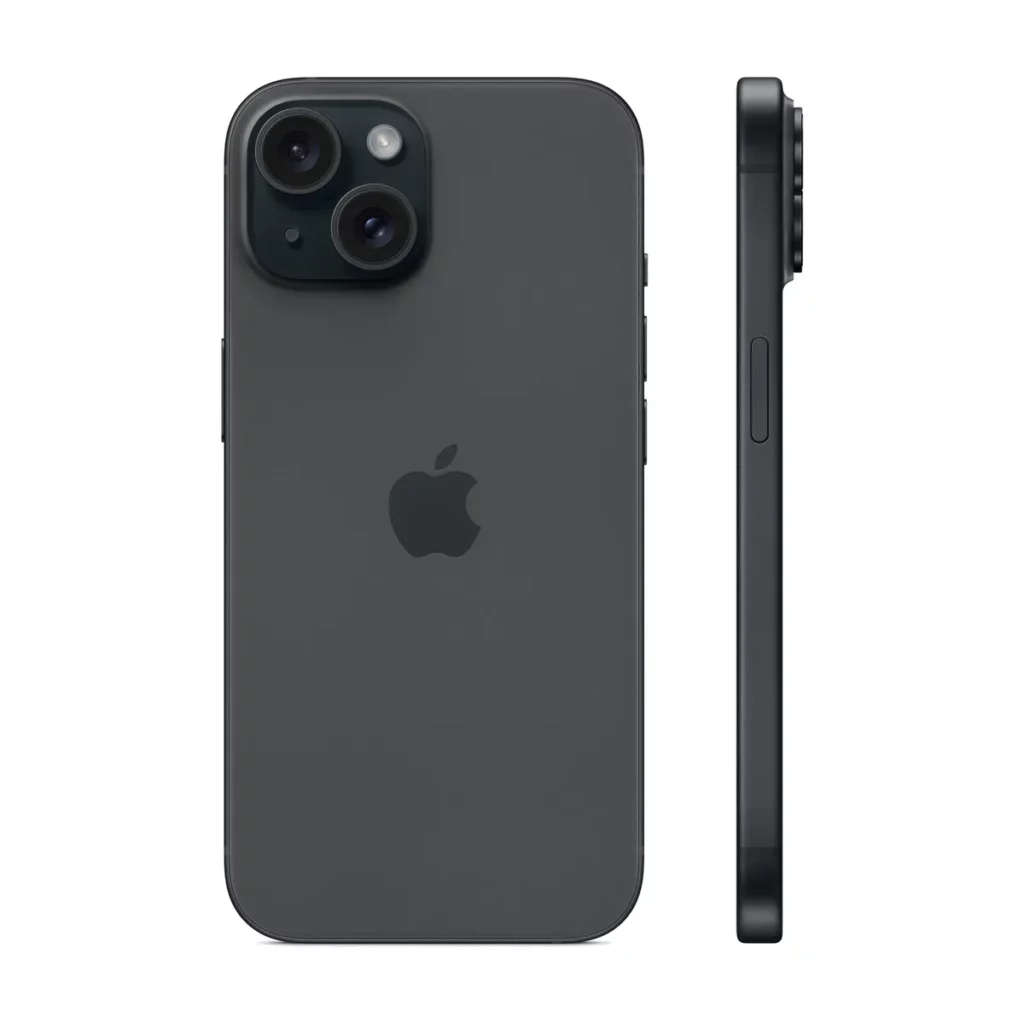 Apple iPhone 15 6,1″ 5G Double SIM 128 Go Noir — dos + profil
