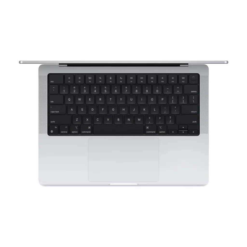 Apple MacBook Pro 14 » 1 To SSD 18 Go RAM Puce M3 Pro CPU 12 coeurs GPU 18 coeurs Argent — dessus ouvert (clavier)