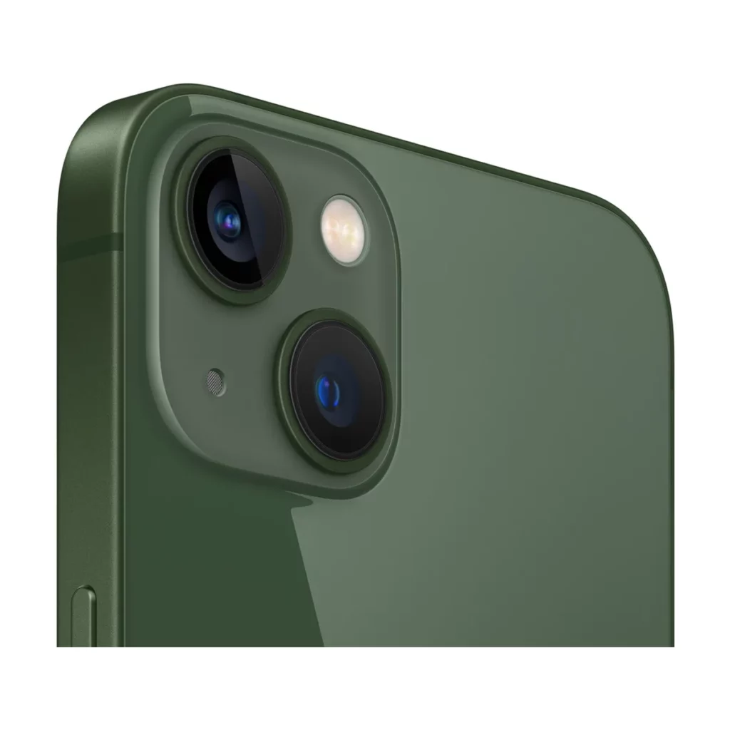Apple iPhone 13 6,1″ 5G 128 Go Double SIM Couleur Vert — 3/4 dos (gros plan caméra)