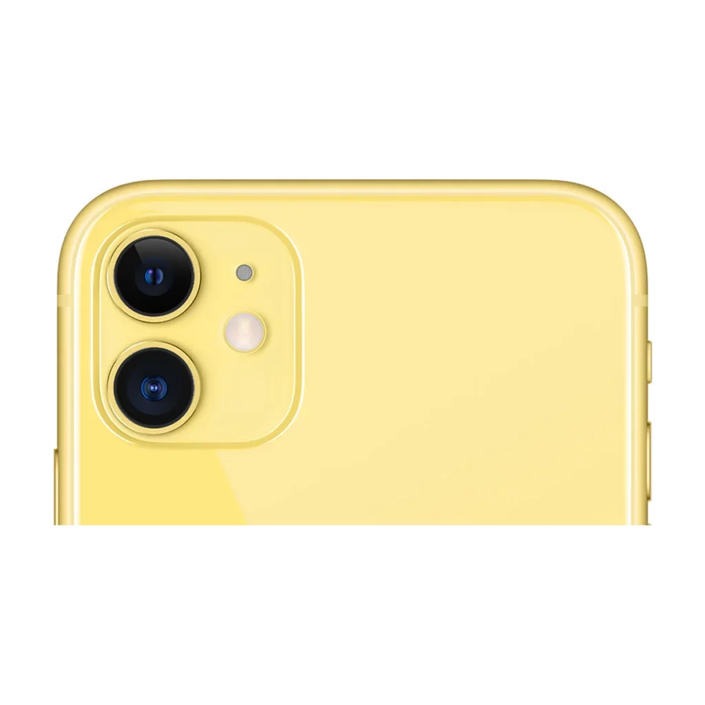 Apple iPhone 11 6.1″ Double SIM 128 Go de Mémoire Jaune — dos gros plan (recadrage haut)