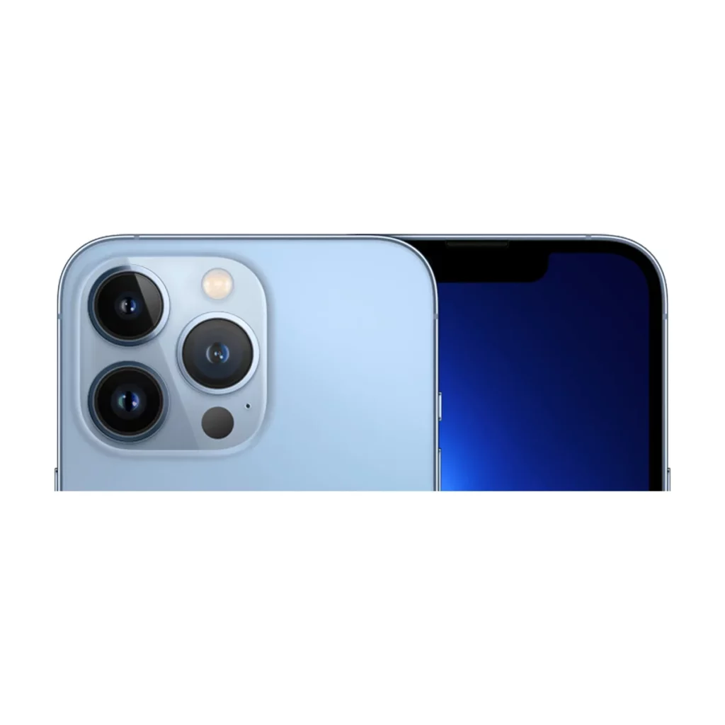 Apple iPhone 13 Pro 6,1″ 5G Mémoire 512 Go Double SIM Bleu — dos + face gros plan (recadrage)