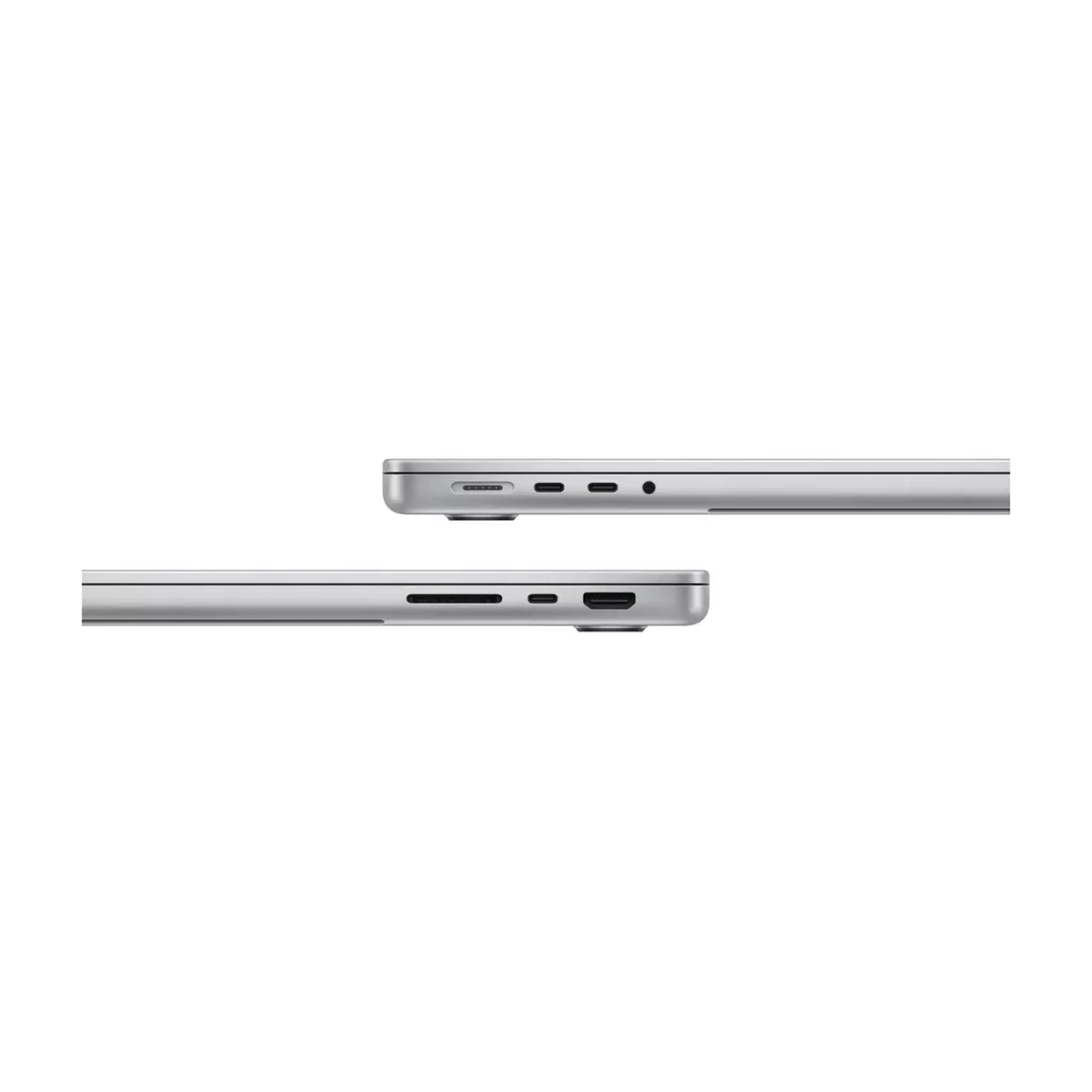 Apple MacBook Pro 14″ 512 Go SSD 8 Go RAM Puce M3 CPU 8 cœurs GPU 10 cœurs Argent — tranches fermé (ports)