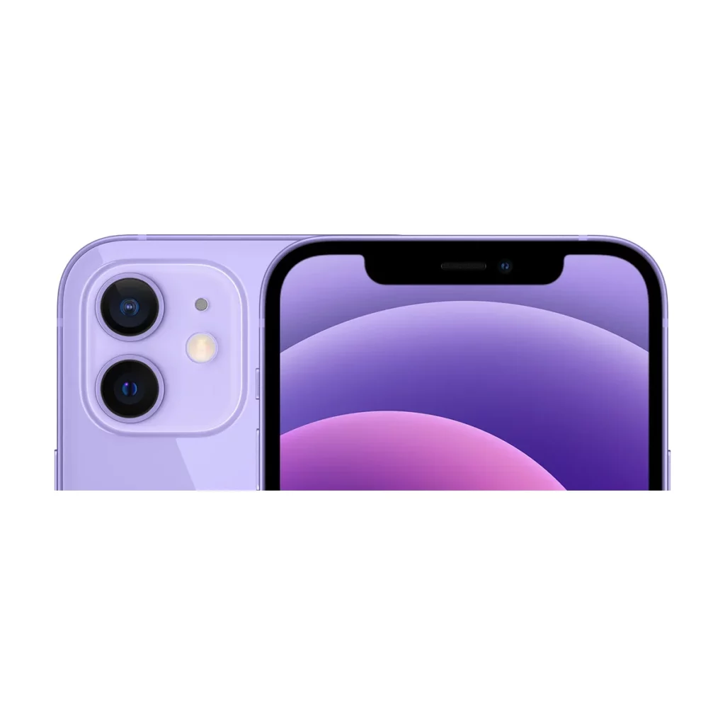 Apple iPhone 12 Double SIM Mémoire 128Go Violet (2021) — dos + face gros plan (recadrage)