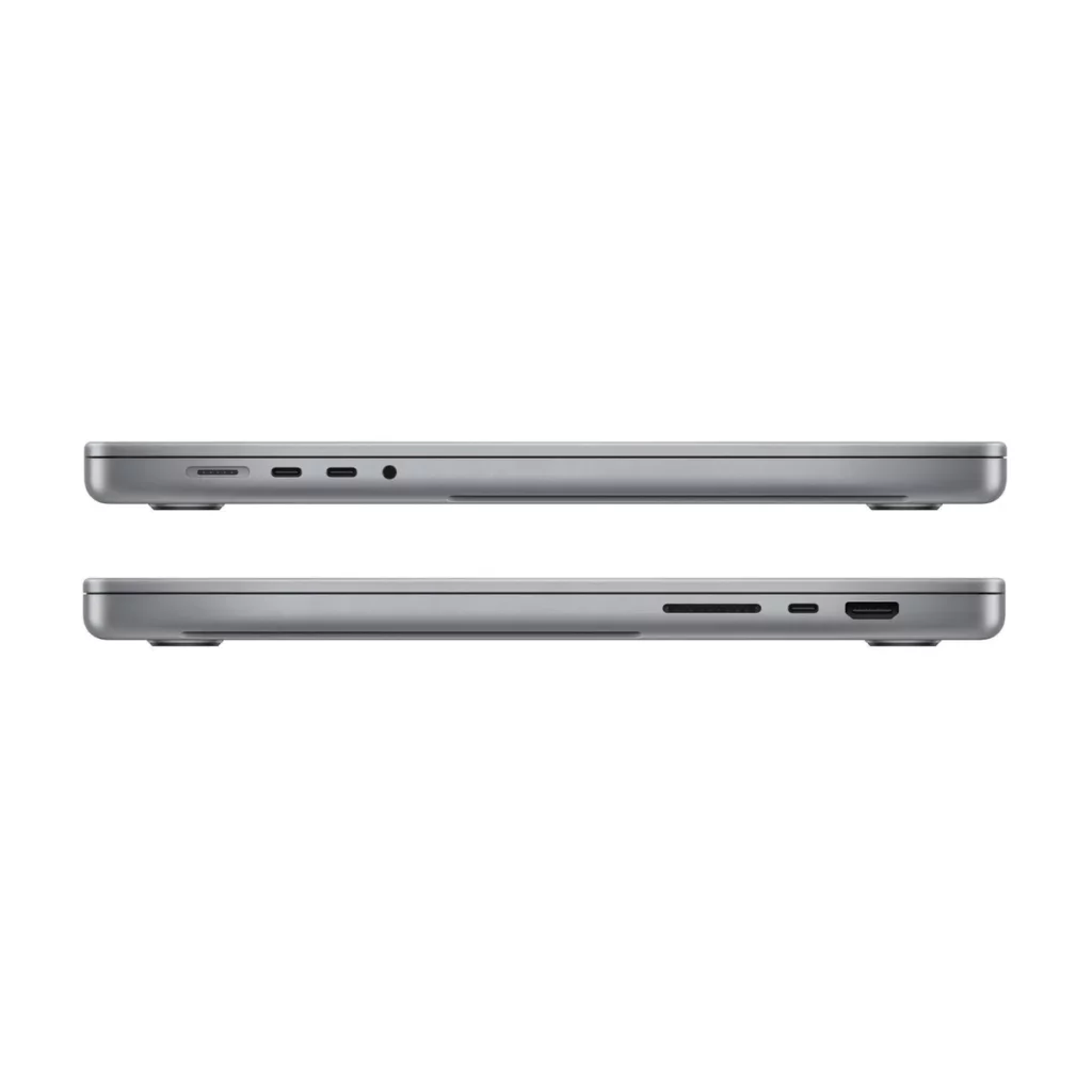 Apple MacBook Pro 16″ 512 go SSD 16 Go RAM Puce M2 CPU 8 cœurs Gris sidéra — tranches fermé (ports)