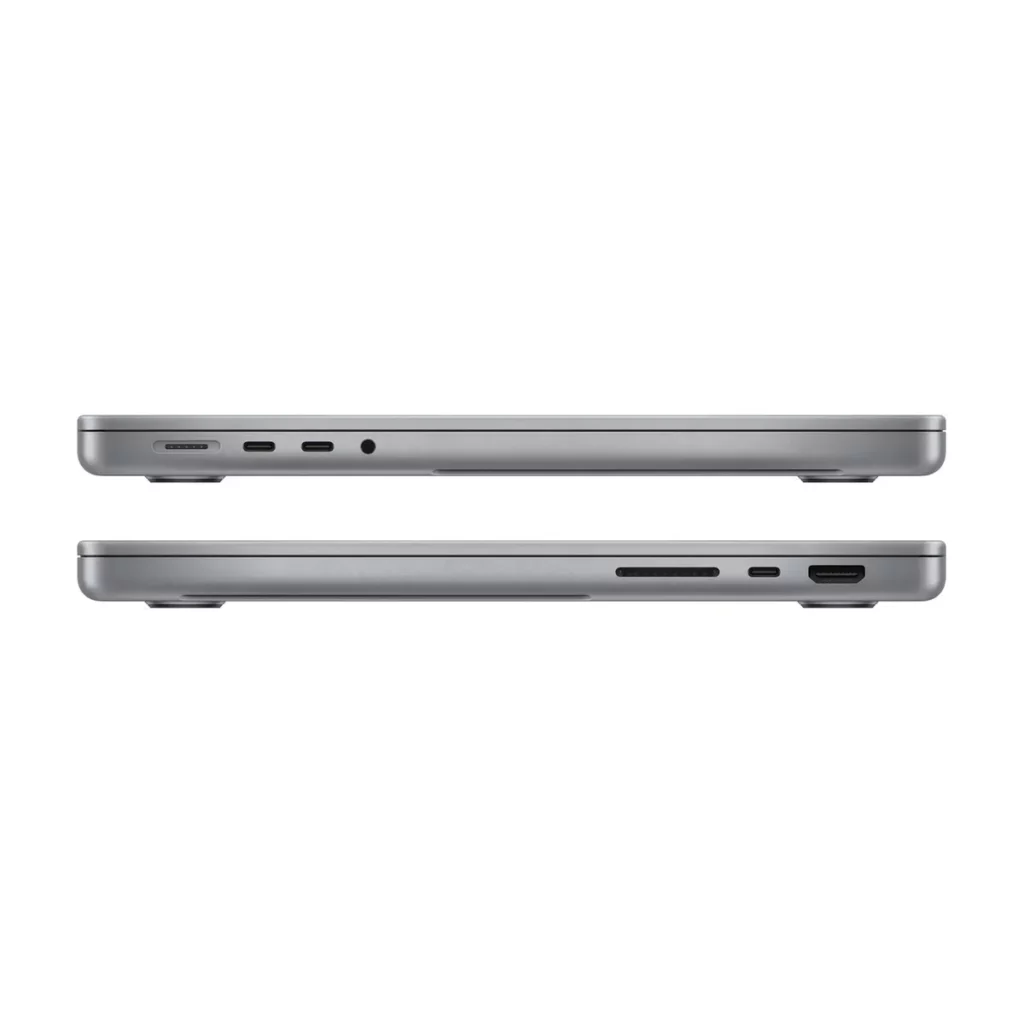 MacBook Pro M2 MAX  Puce Apple M2, 64go ddr4, 2To ssd, 14″ retina XDR,  Gris sidéral — tranches fermé (ports)