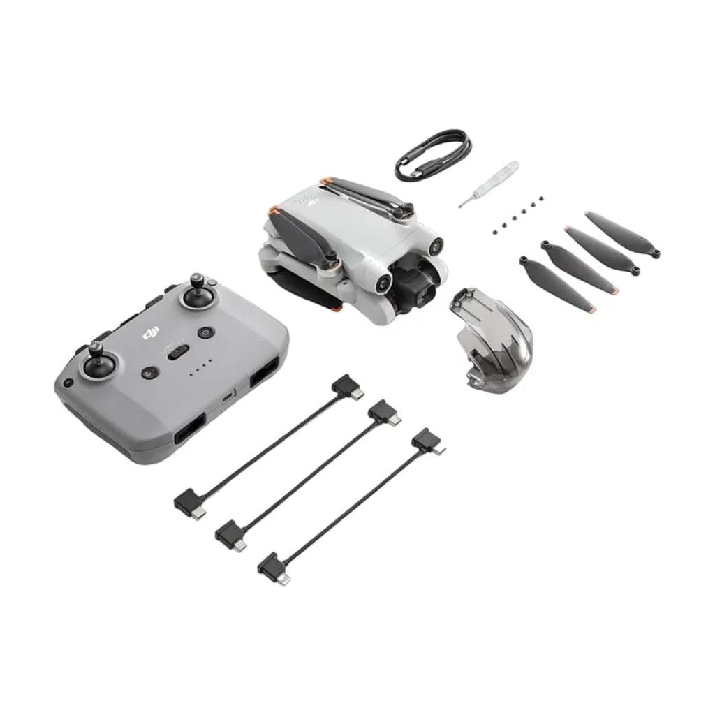 DJI Mini 3 Pro + Smart controller Camera 4k a résolution Ultra HD — contenu de la boite (drone plie + RC-N1 + helices + cables)