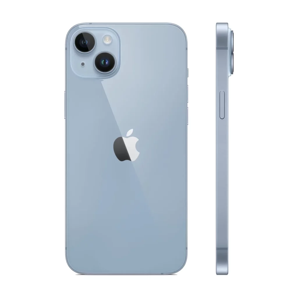 Apple iPhone 14 Plus 6.7″ Memoire 128 Go Bleu — dos + profil